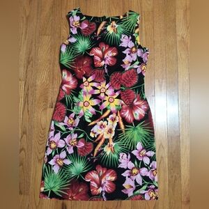 Vintage John Roberts floral sleeveless sheath dress, women's size 10, Red, Green